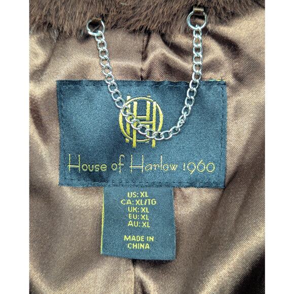 HOUSE OF HARLOW 1960 by Revolve Long Coat - Chocolate Brown, Faux Fur, Hood, XL - Picture 2 of 5